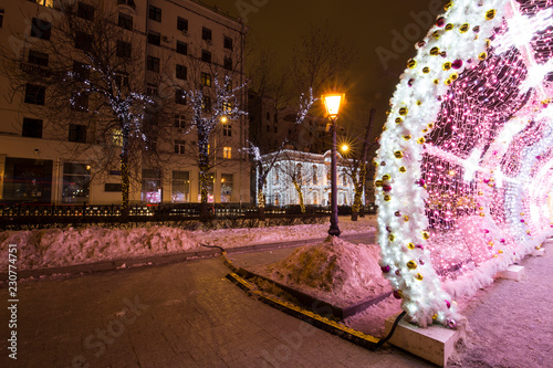 New Year and Christmas lighting decoration of the city -- The light tunnel on Tverskoy Boulevard, Russia photo