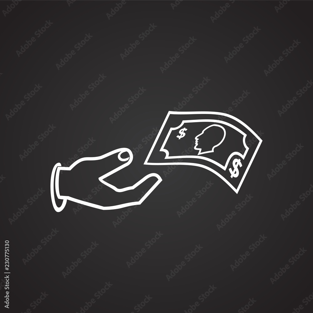 Cash with hand thin line on black background icon Cash with hand thin line on black background icon