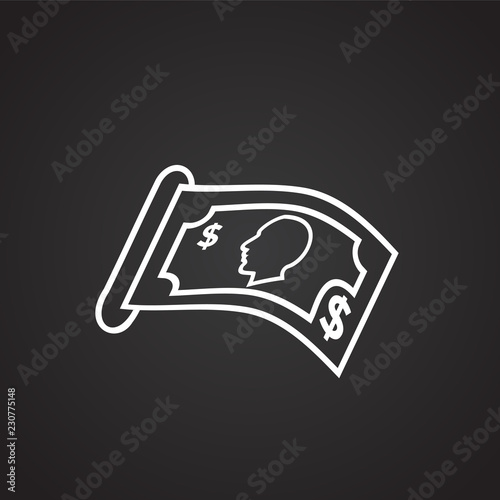 Money cash withdraw thin line on black background icon