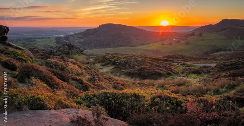 Panorama Landscape of Ramshaw Rocks at sunset in Peak District National Park, Uk.