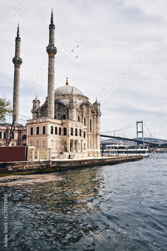 Ortakoy Mosque in Besiktas, Istanbul, Turkey, is one of the most popular locations on the Bosphorus.
