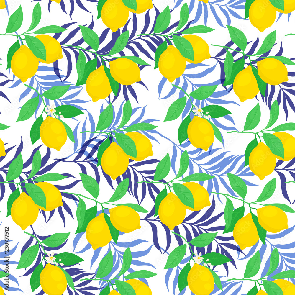 Seamless vector pattern with lemons. Simple flat decorative illustration.