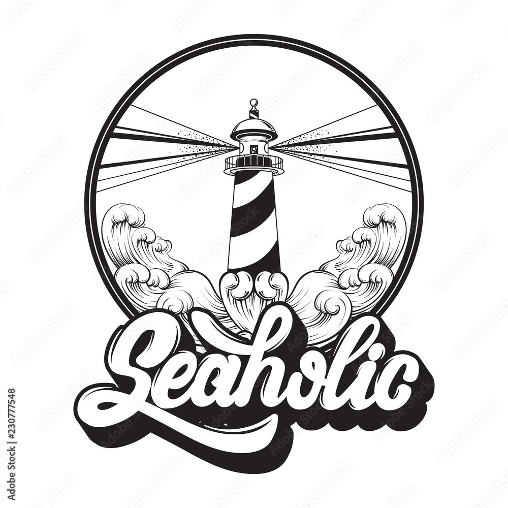 Naklejka premium Seaholic. Quote typographical background. Vector handwritten lettering. Template for card, poster, banner, print for t-shirt.