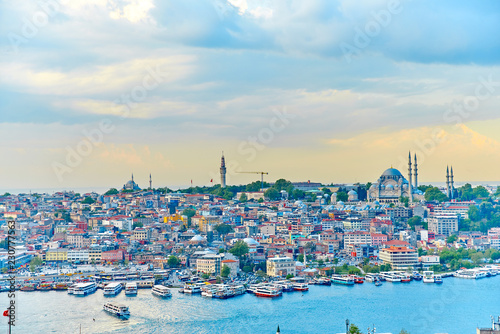 Canvas Print Top view from Galata Tower in Istanbul at sunset time