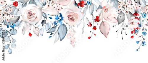 watercolor flowers. floral illustration, Leaf and buds. Botanic composition f...