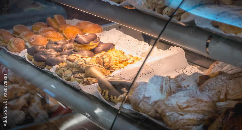 appetizing Portuguese pastries on display in the window