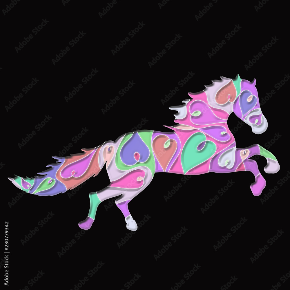 Galloping horse with a volume beautiful romantic pattern