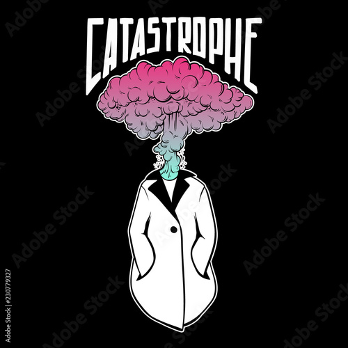 Vector hand drawn unique illustration of person with burst instead head . Creative artwork. Template for card, poster, banner, print for t-shirt with lettering.