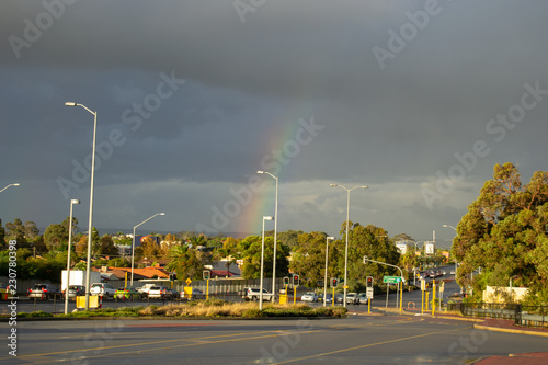 Urban landscape with a rainbow