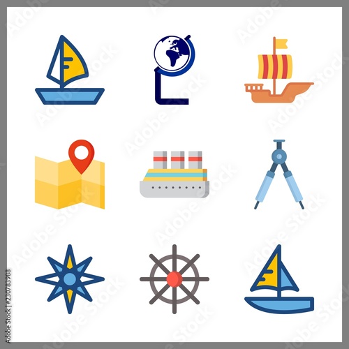 navigation icon. sailboat and rudder vector icons in navigation set. Use this illustration for navigation works.