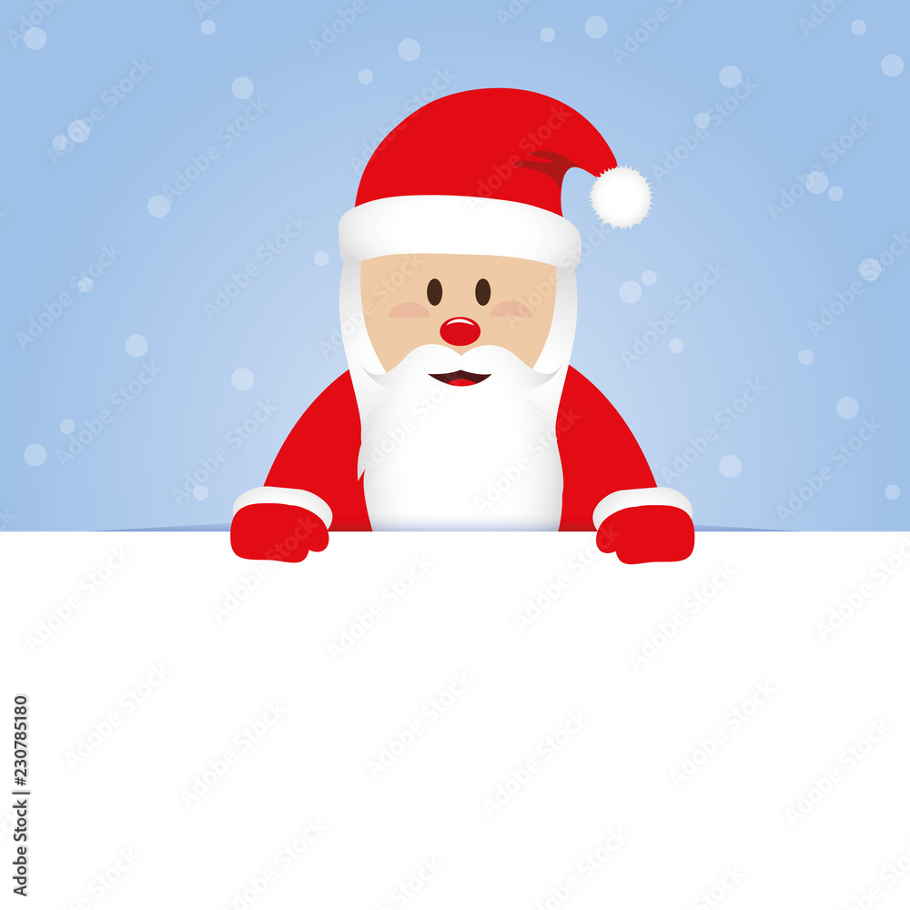happy cute santa claus in red clothes on blue snowy background happy cute santa claus in red clothes on blue snowy background