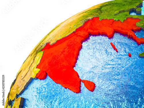 BIMSTEC memeber states on 3D Earth model with visible country borders. photo