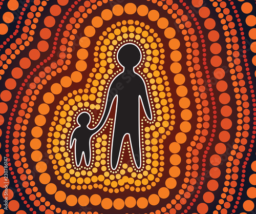 Aboriginal art vector painting - father and son concept