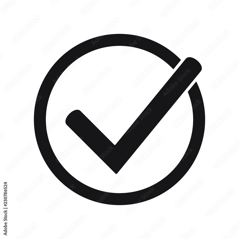 Tick icon vector symbol, checkmark isolated on white background, checked icon or correct choice sign in round shape Tick icon vector symbol, checkmark isolated on white background, checked icon or correct choice sign in round shape