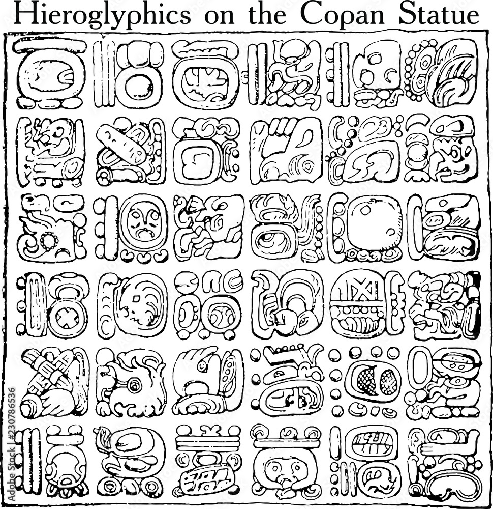 Mayan hieroglyphics isolated on white