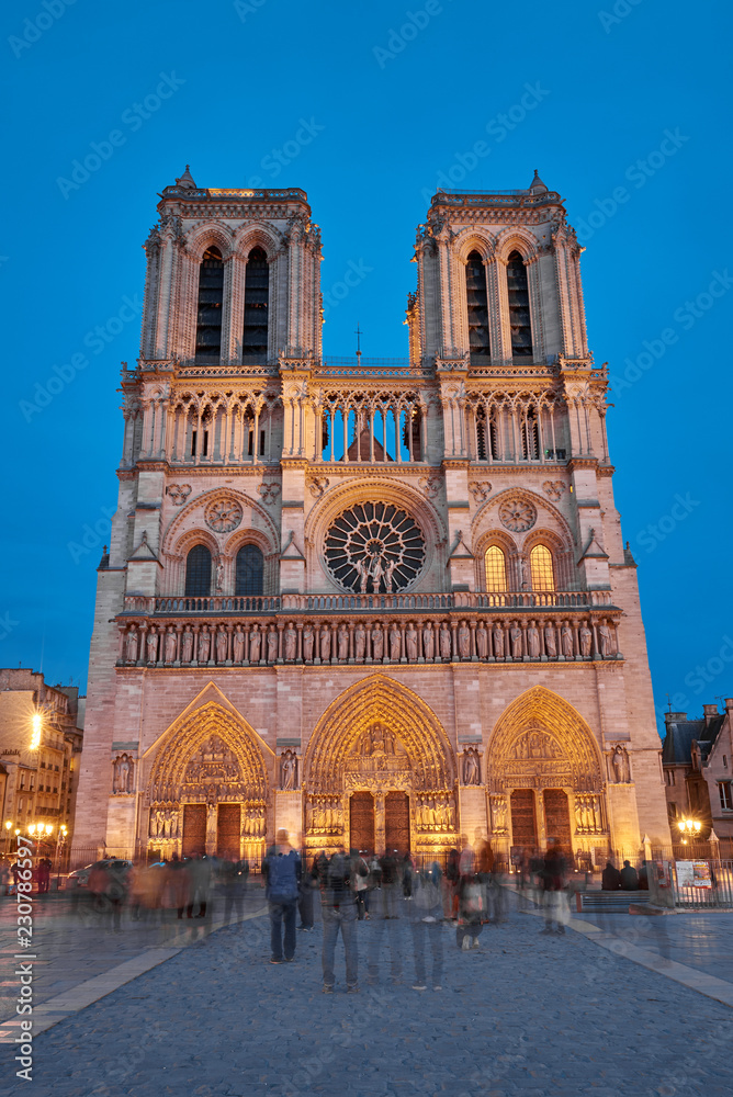 Notre-Dame de Paris front view at night Stock Photo | Adobe Stock