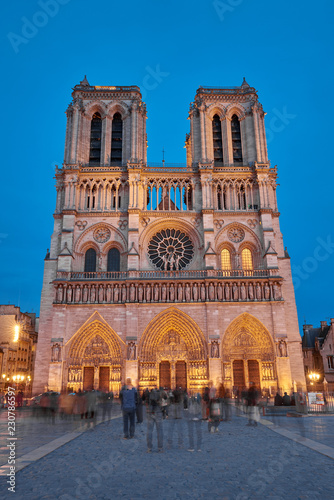 Canvas Print Notre-Dame de Paris front view at night