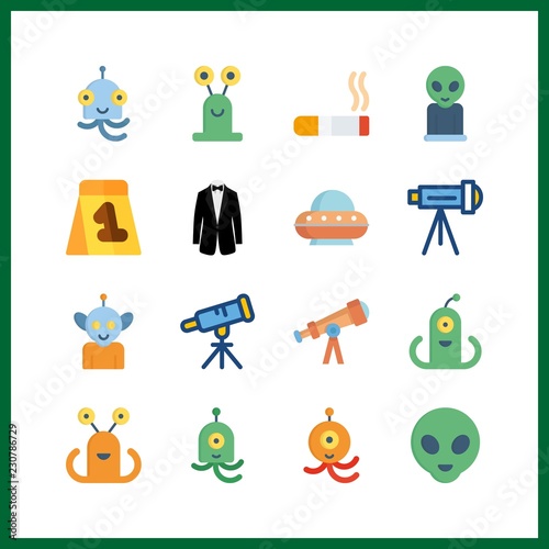 16 mystery icon. Vector illustration mystery set. alien and smoking icons for mystery works