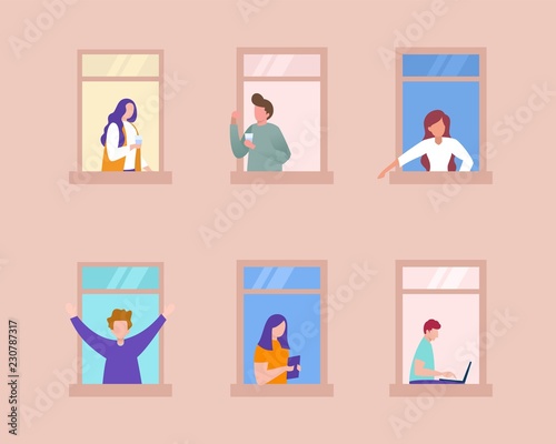 People activity in apartment vector illustration concept,  neighbour interact each other, can use for, landing page, template, ui, web, mobile app, poster, banner, flyer