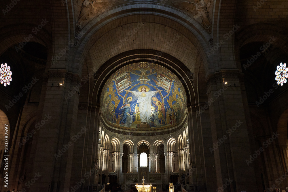 PARIS, FRANCE -APRIL 7, 2018:  The Basilica of the Sacred Heart of Paris (Sacre-Cueur). Inside view.