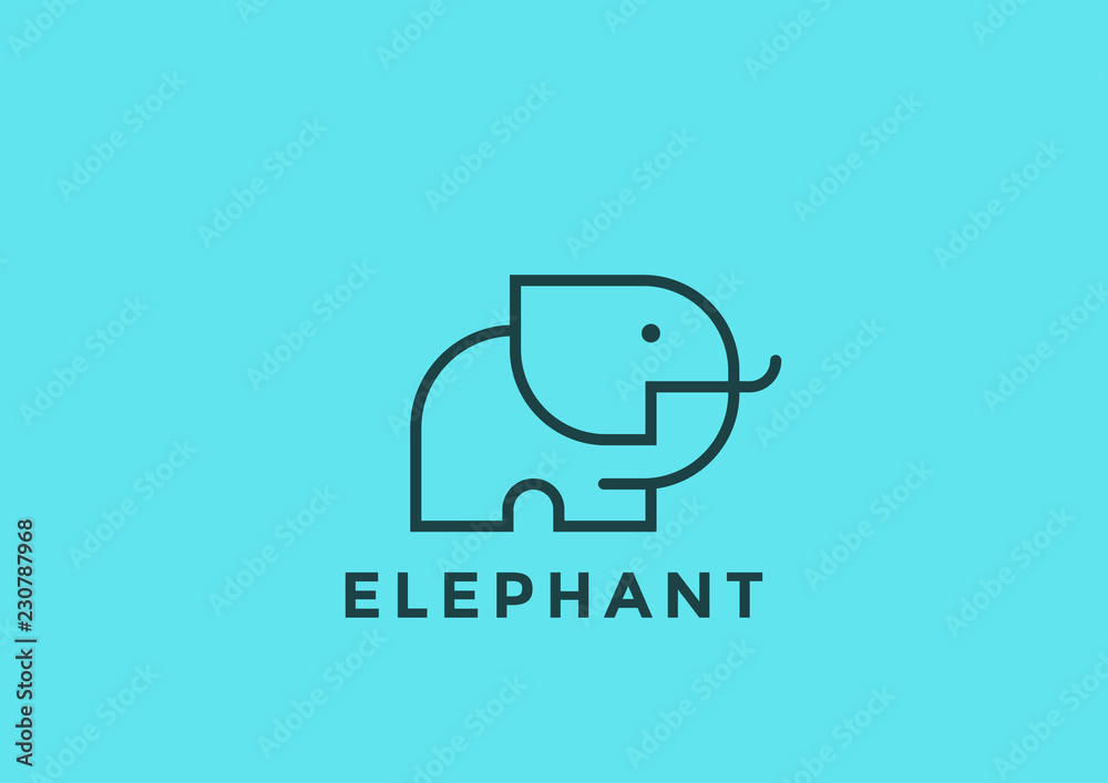 Elephant Logo vector design geometric Linear Logotype icon
