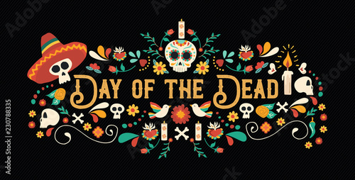 Day of the dead sugar skull typography banner