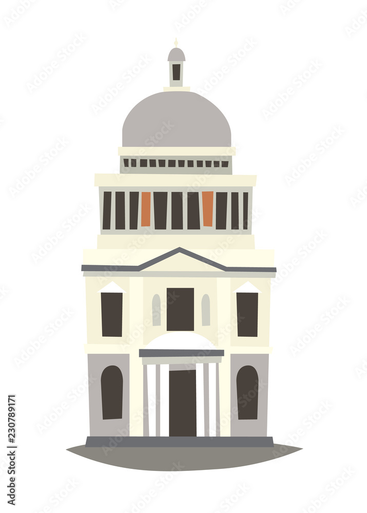 St. Paul's Cathedral vector Illustration. England landmark, London city symbol cartoon style. Isolated white background