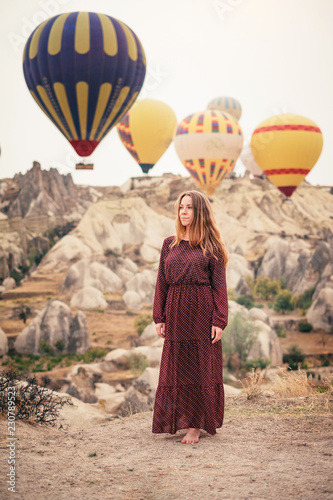 Beautiful woman tourist have vacation in Cappadocia