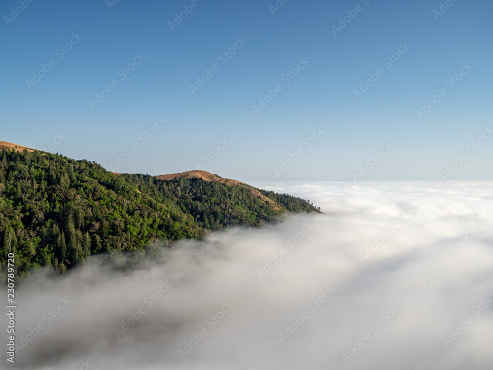 Big Sur Above the Clouds, California coast, bridge, beach, rocks, clouds, and surfing waves