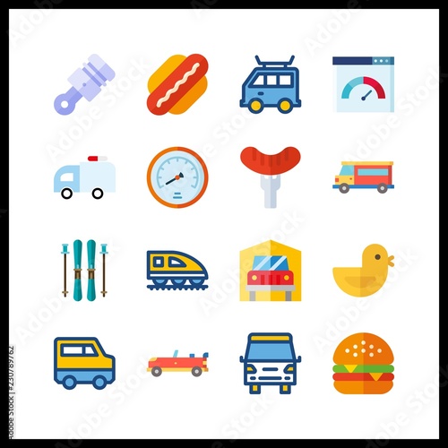 fast icon. van and hamburger vector icons in fast set. Use this illustration for fast works.