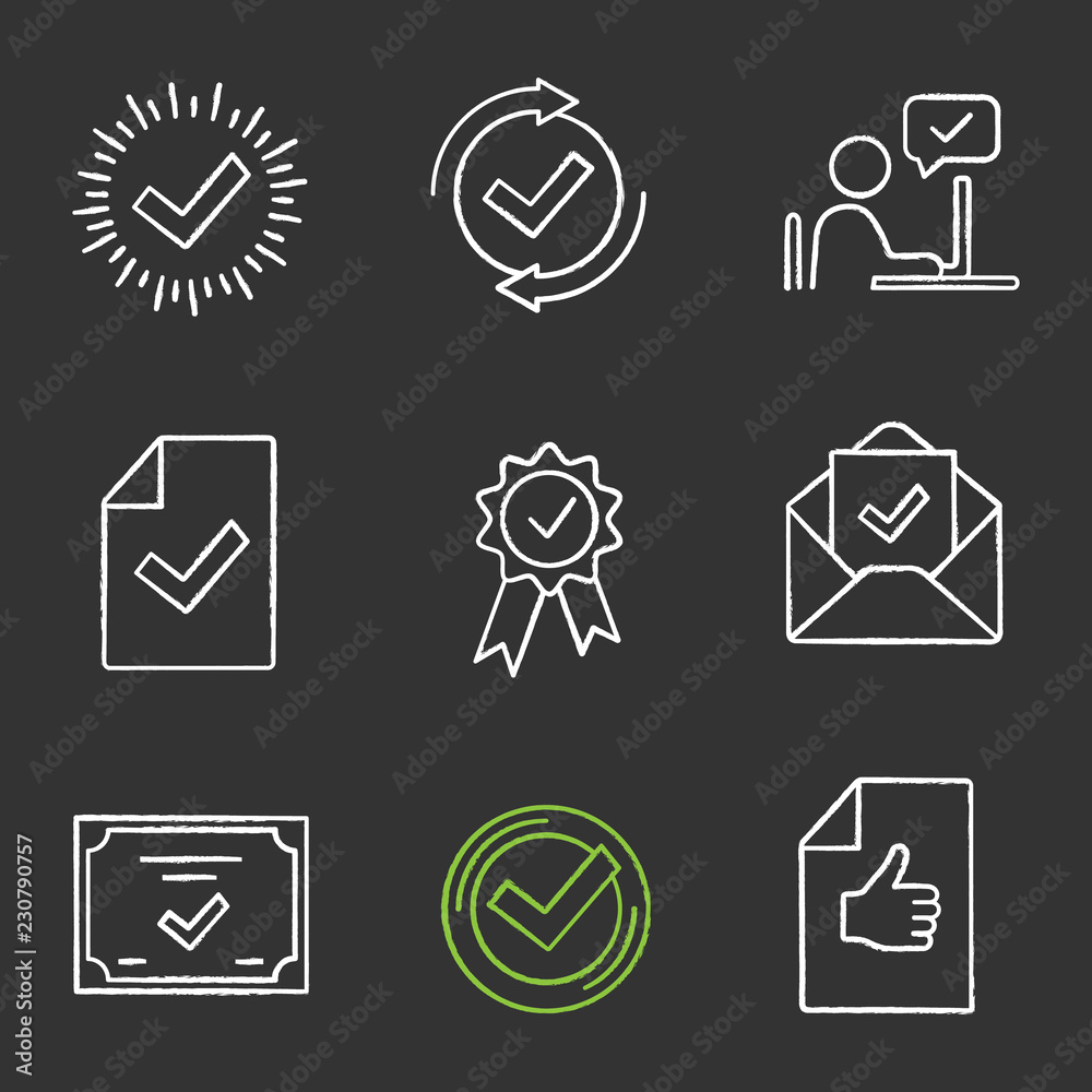 Approve chalk icons set Approve chalk icons set