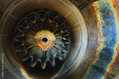 Background of an old Jet engine close-up photo