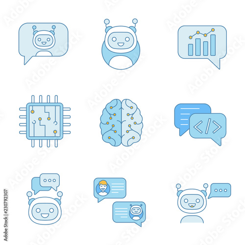 Chatbots color icons set