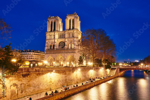 View of the Seine and Notre-Dame de Paris at night