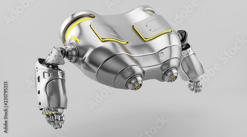 Robot binoculars in side render levitating looking down, 3d render