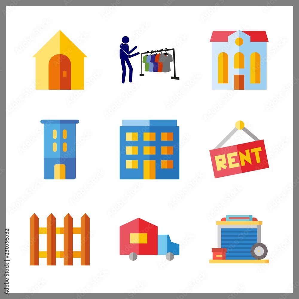 estate icons set. technology, enjoy estate, center and gate graphic works