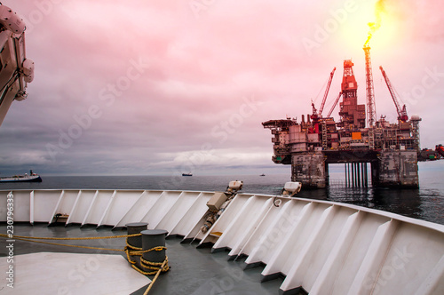 Offshore drill rig at sea at close distance photo