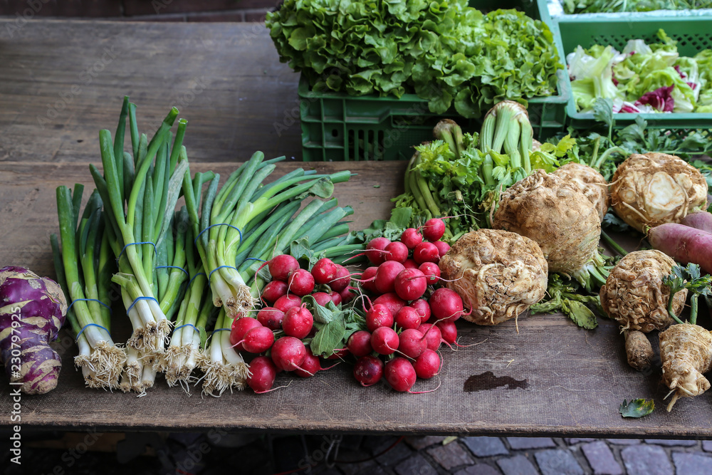 City market. Fresh vegetables. Fresh vegetables for sale.