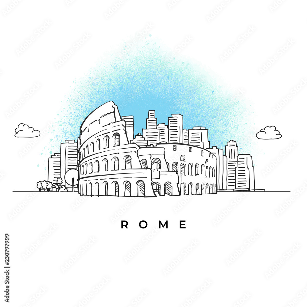 City skyline with Coliseum in Rome