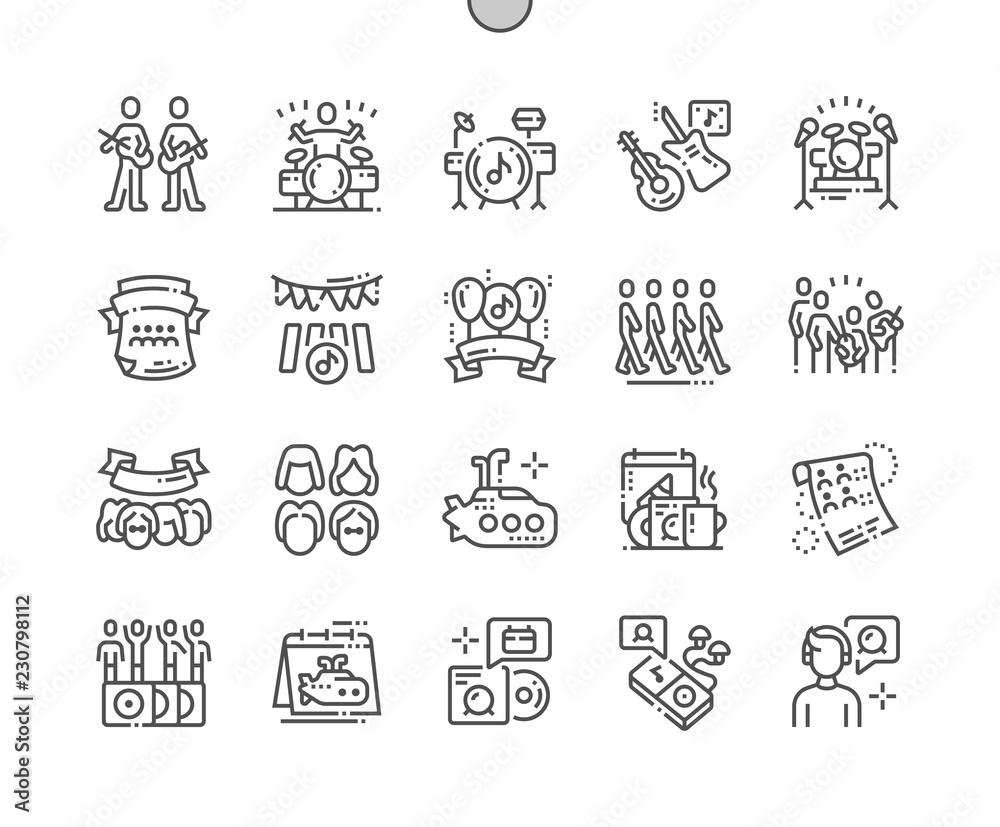 World Beatles Day Well-crafted Pixel Perfect Vector Thin Line Icons 30 2x Grid for Web Graphics and Apps. Simple Minimal Pictogram
