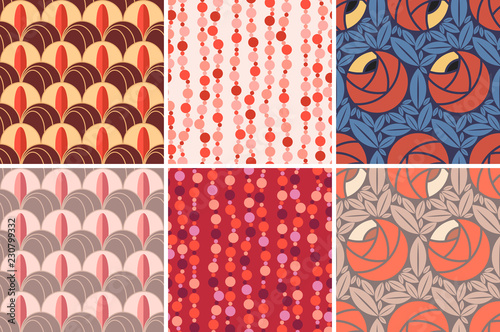 Set of seamless patterns in Art Deco style