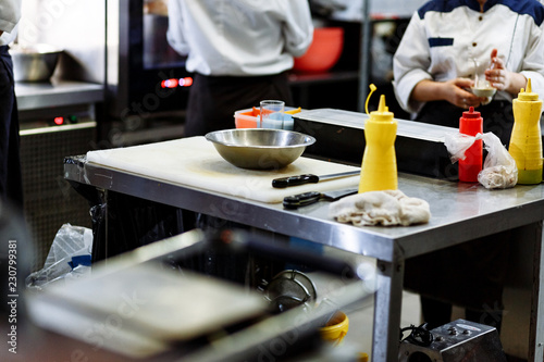 table in the restaurant kitchen