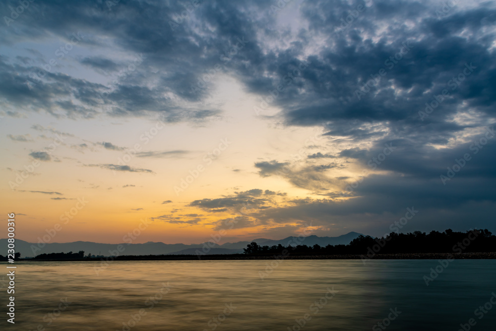 Sunrise over the ganga river in Haridwar