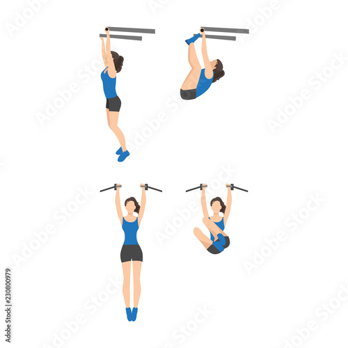 Workout girl set. Woman doing fitness and yoga exercises. Lunges and squats, plank and abc. Full body workout. Warming up, stretching