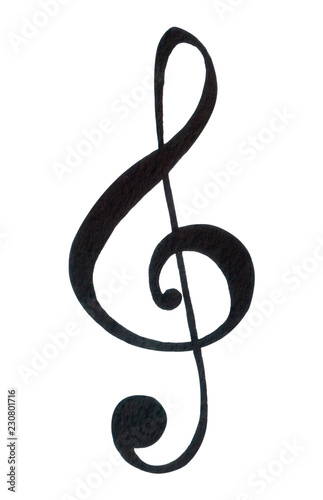 Принти на полотні Watercolor illustration of treble clef isolated on white background
