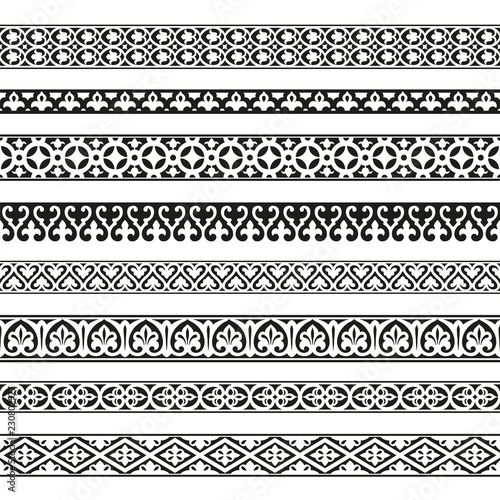 Decorative seamless borders vintage design elements set