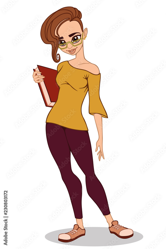 Young beautiful girl with a book in her hands. Vector illustration cartoon. Young beautiful girl with a book in her hands. Vector illustration cartoon.