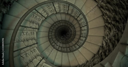 Endless old spiral staircase. Looped video. 3D render