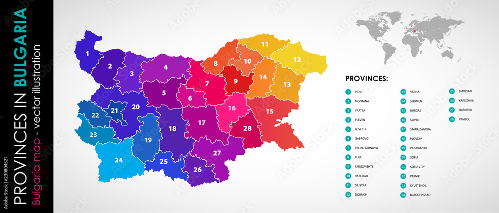 Vector map of Bulgaria regions beautiful colours 