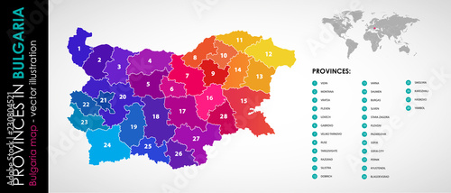 Vector map of Bulgaria regions beautiful colours 